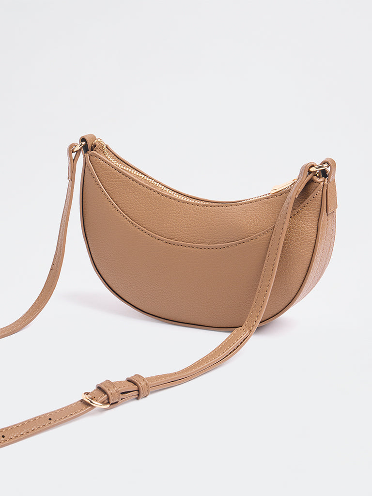 Westside Brown Textured Crescent Sling Bag