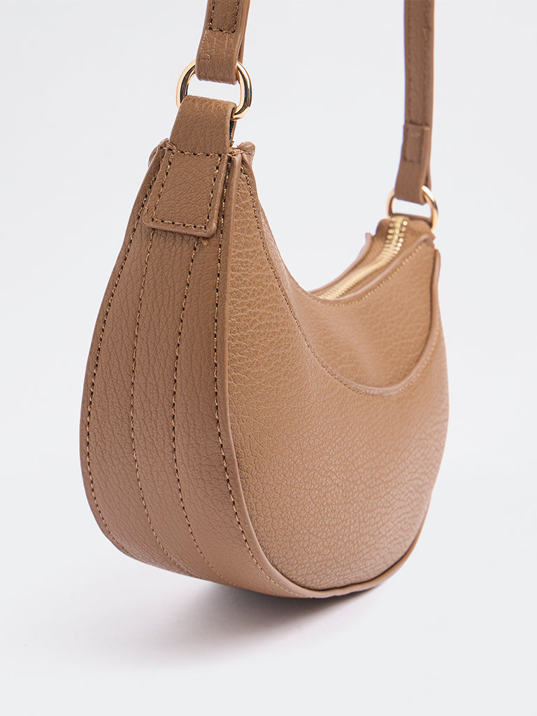 Westside Brown Textured Crescent Sling Bag