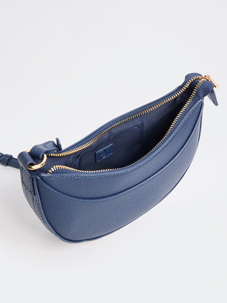 Westside Navy Textured Crescent Sling Bag