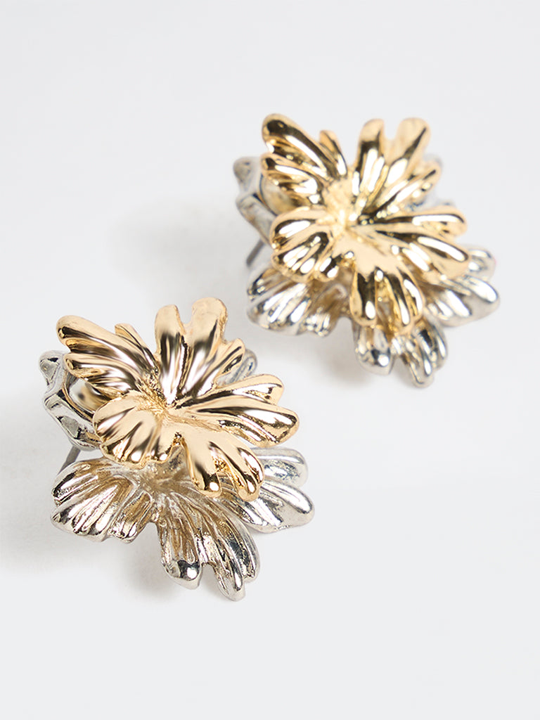 Westside Accessories Gold and Silver Flower Stud Earrings