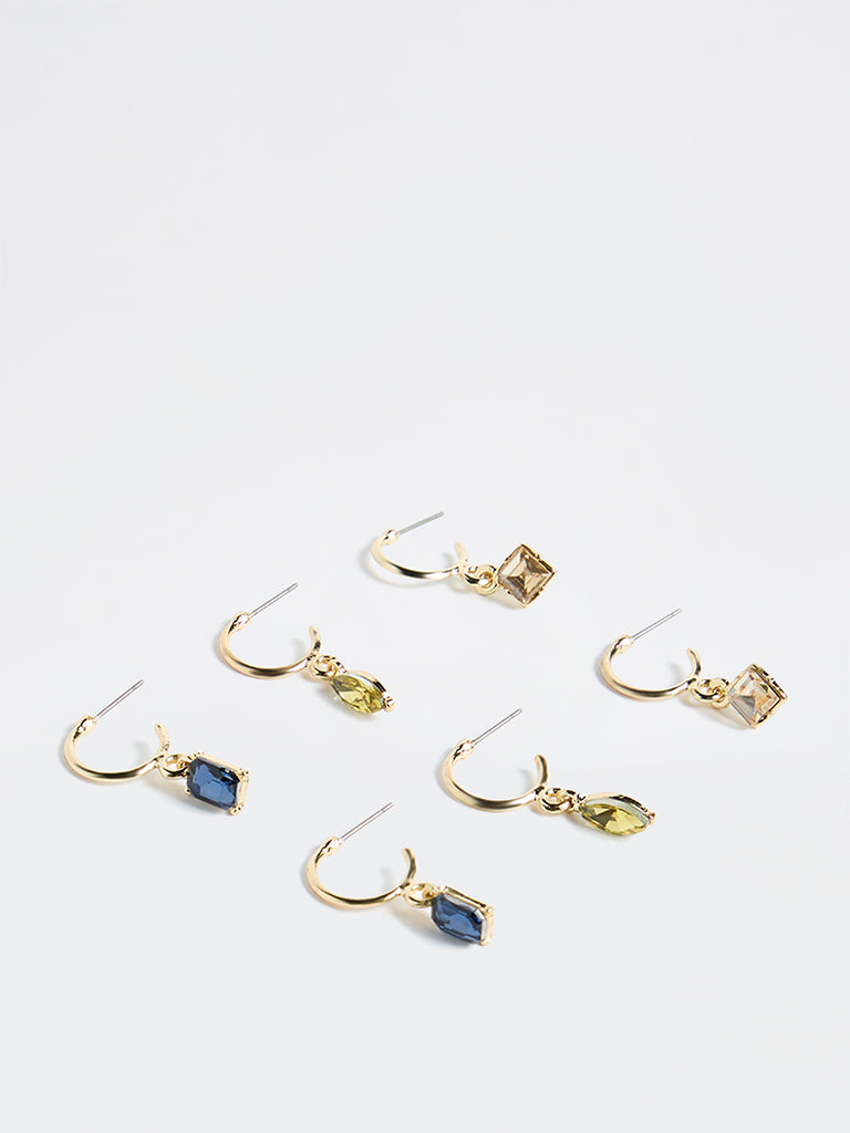 Westside Accessories Multicolour Stone Earrings - Pack of 3
