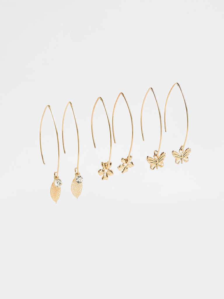 Westside Accessories Gold Floral Fishhook Earrings - Pack of 3
