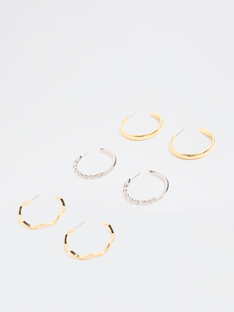 Westside Accessories Gold and Silver Dual-Tone Hoop Earrings (Pack of 3)