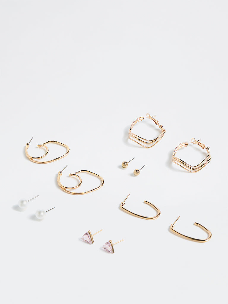 Westside Accessories Gold Trendy Hoop Earrings - Pack of 6