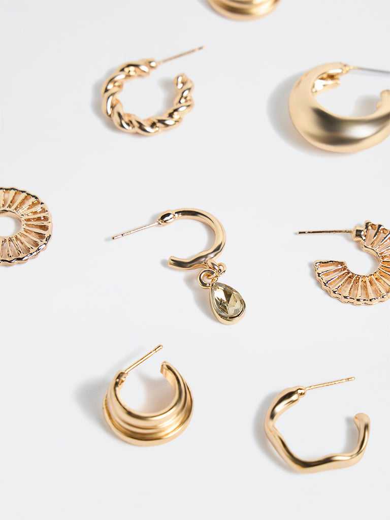Westside Accessories Gold Fancy Hoop Earrings - Pack of 6