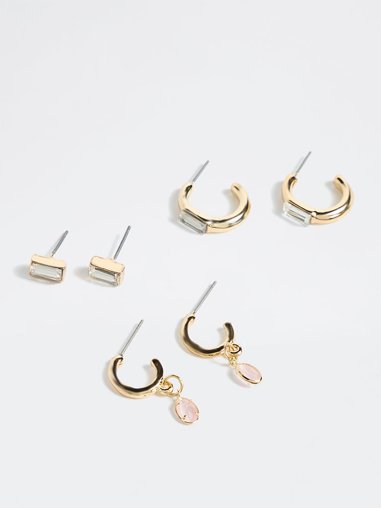 Westside Accessories Gold Dainty Stone Earrings - Pack of 3