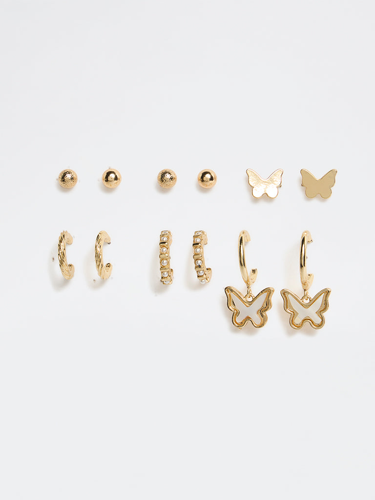 Westside Accessories Gold Butterfly Earrings - Pack of 6