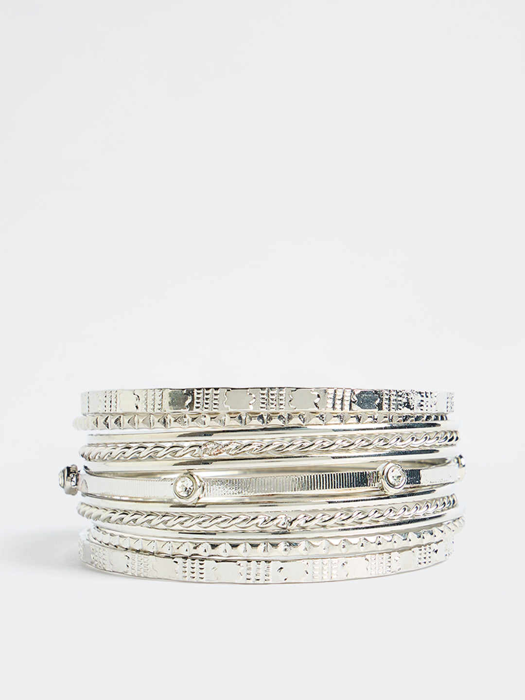 Westside Accessories Silver Fancy Stack Bangle - Pack of 11