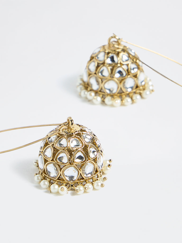Westside Accessories Gold Kundan Jhumki Earrings