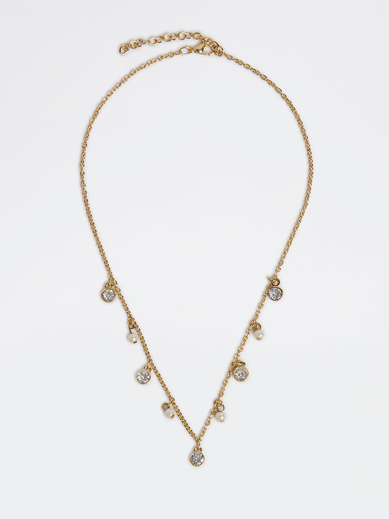 Westside Accessories Gold Pearlescent and Crystal Necklace