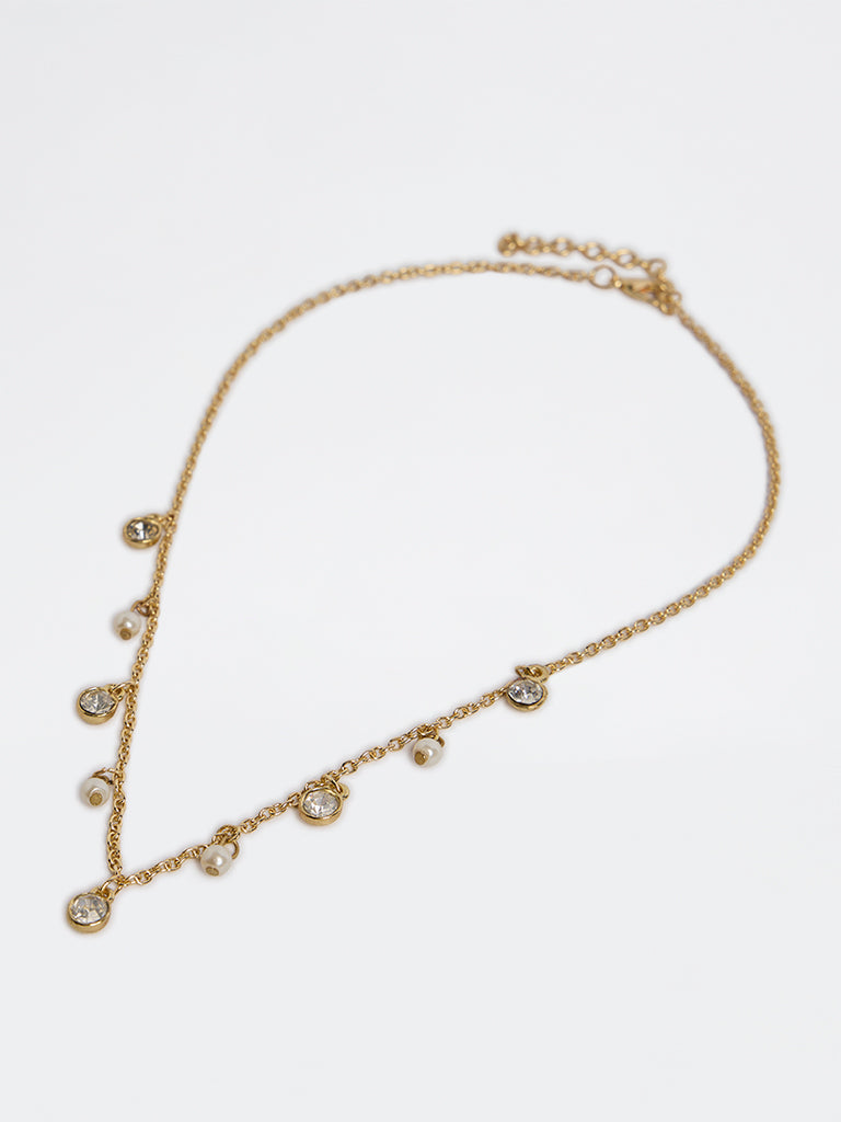Westside Accessories Gold Pearlescent and Crystal Necklace