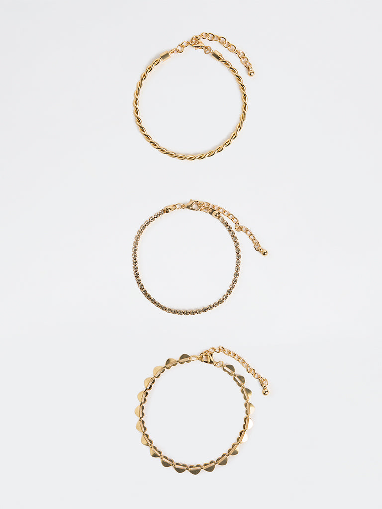 Westside Accessories Gold Heart Chain Bracelets - Pack of 3