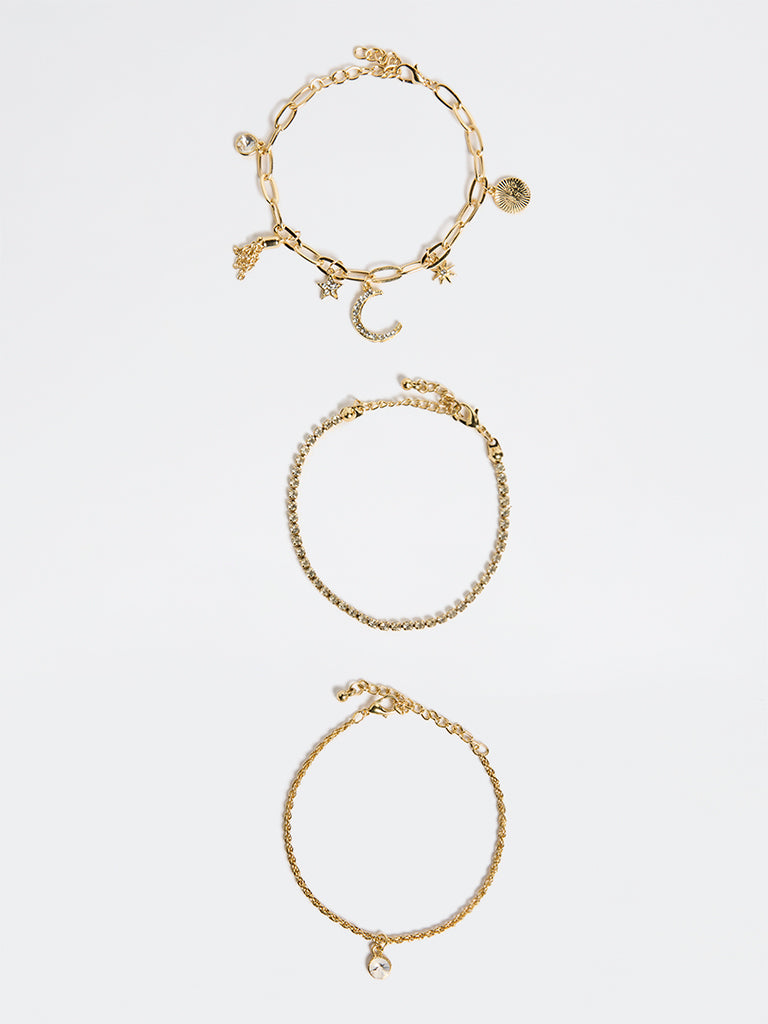 Westside Accessories Gold Multi Charm Bracelets - Pack of 3