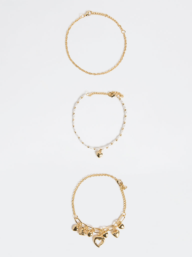 Westside Accessories Gold Heart Charm Bracelets - Pack of 3