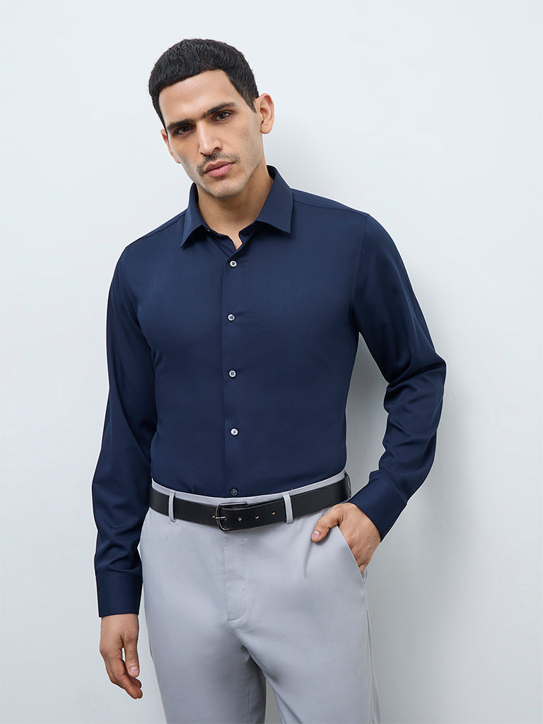 WES Formals Navy Slim-Fit Shirt