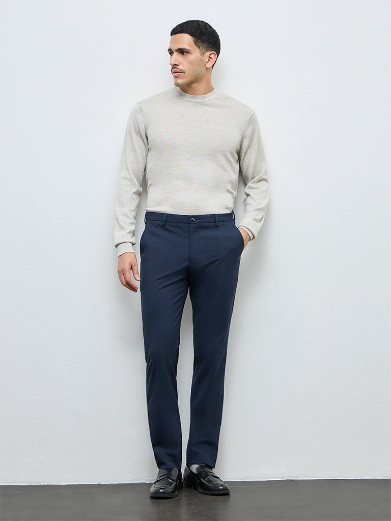 WES Formals Navy Pinstripe Ultra Slim-Fit Mid-Rise Trousers