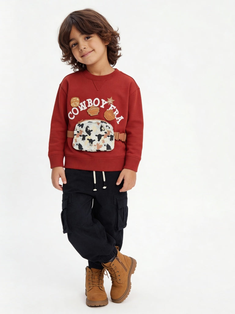 HOP Kids Boys Rust Pouch Detailed Cotton-Blend Sweatshirt