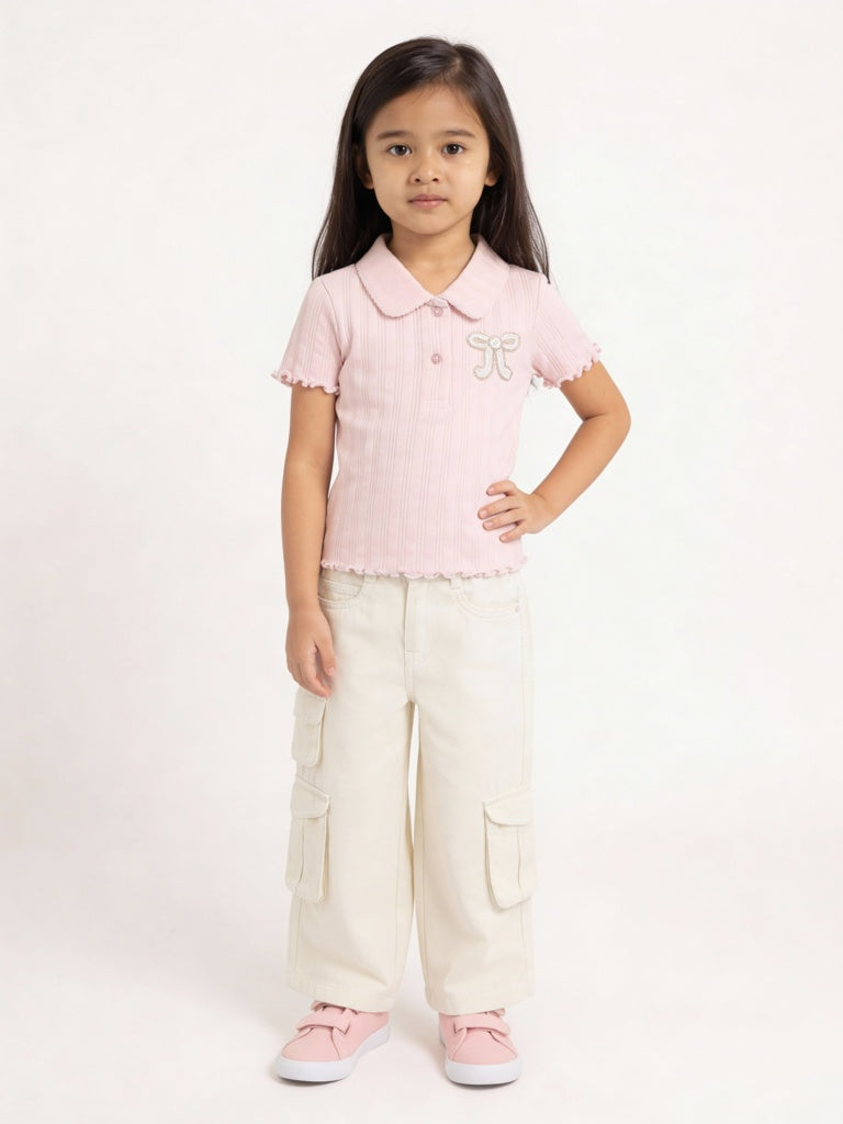 HOP Baby Girls Pink Embellished Cotton Top