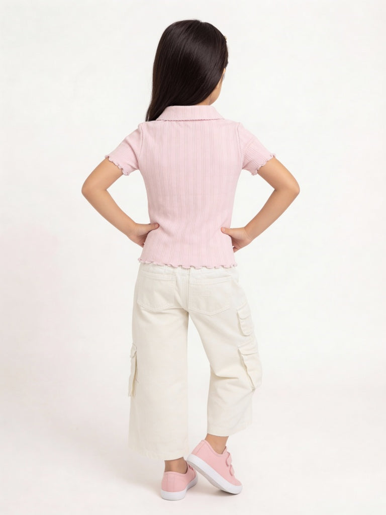 HOP Baby Girls Pink Embellished Cotton Top