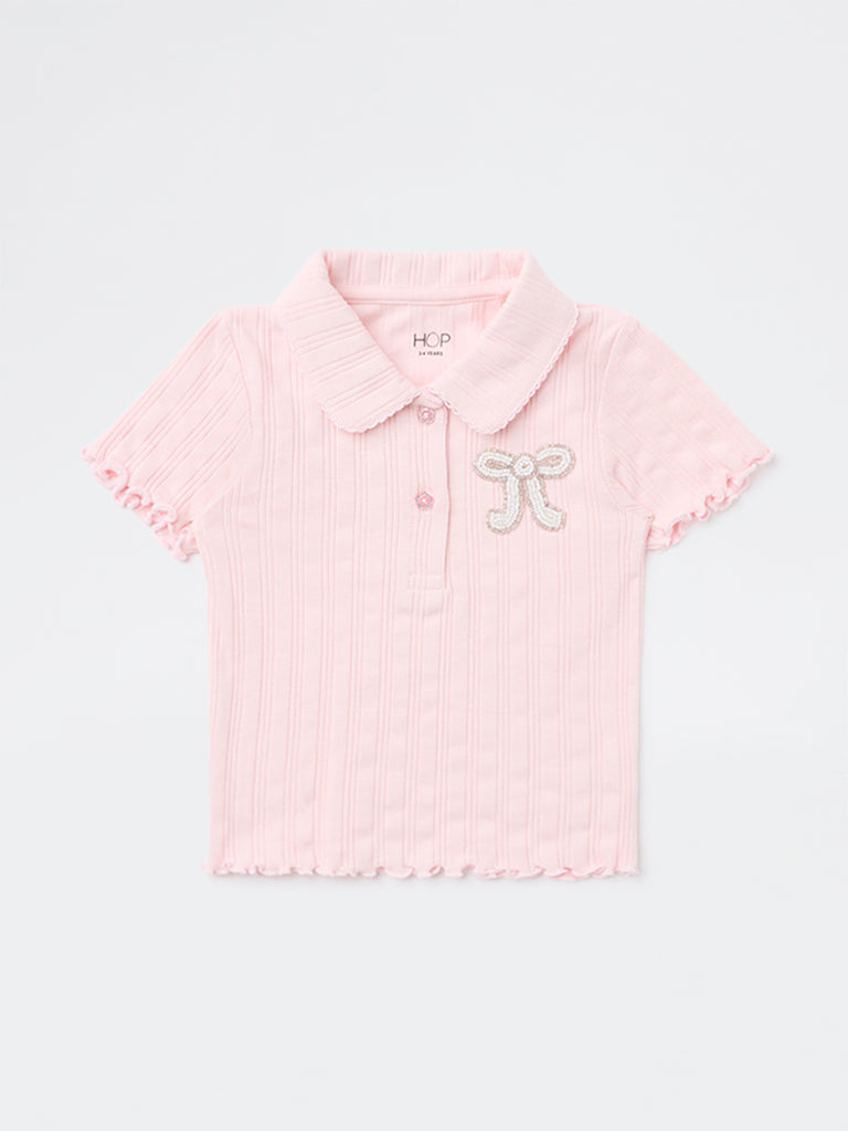HOP Baby Girls Pink Embellished Cotton Top
