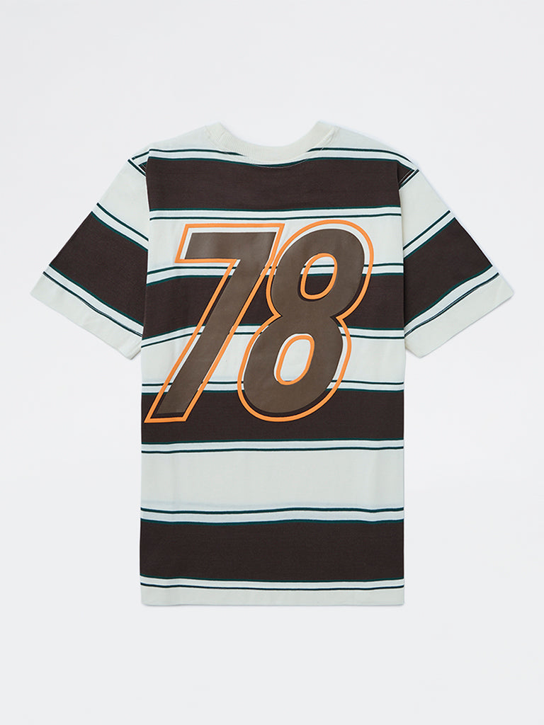Boys Brown Striped Cotton T-Shirt