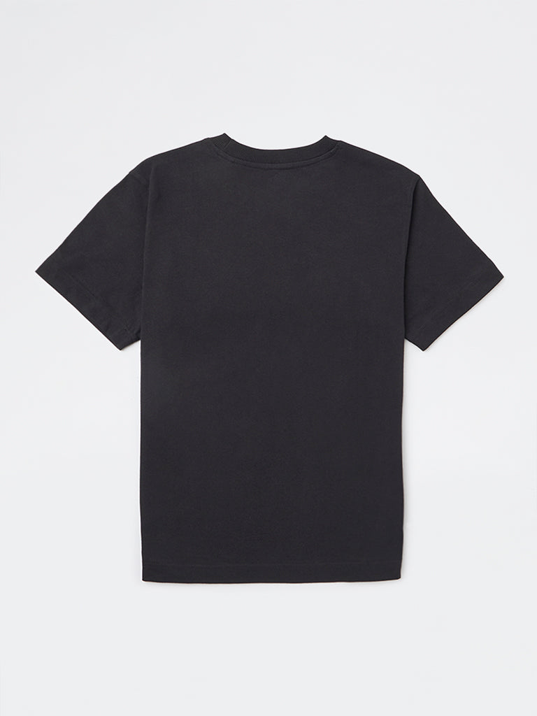 Boys Black Text Detailed Cotton T-Shirt