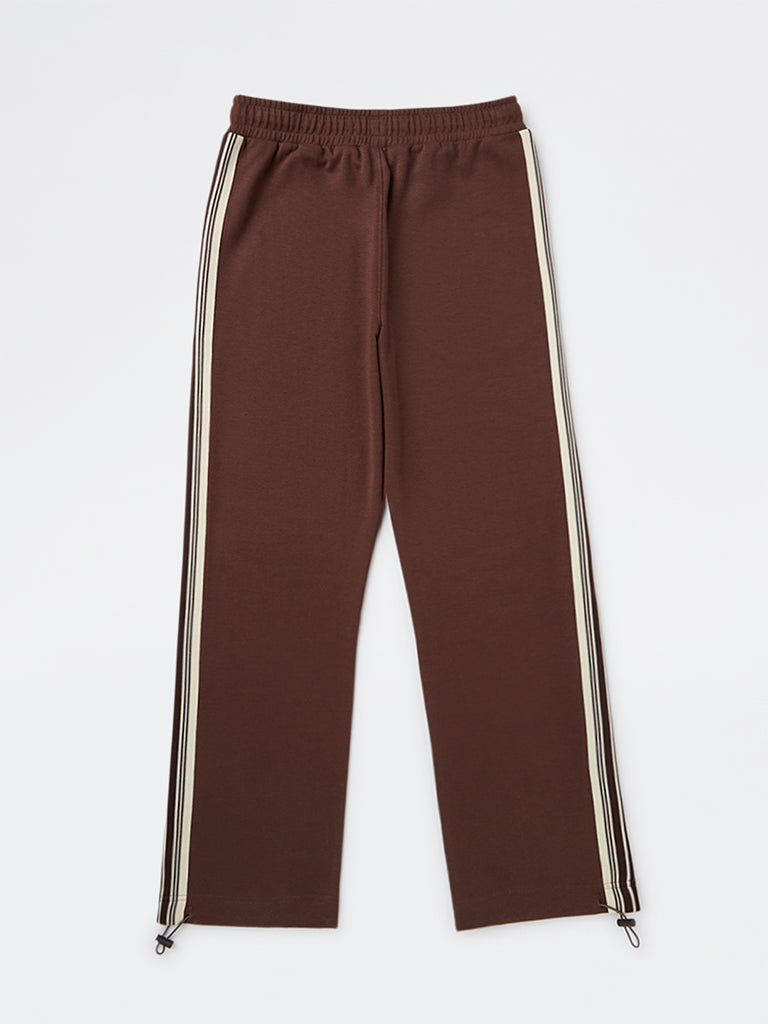 Boys Brown Striped Mid-Rise Cotton-Blend Track Pants