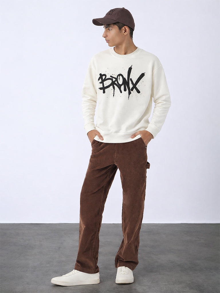 Boys Off-White Text Printed Cotton-Blend Sweatshirt