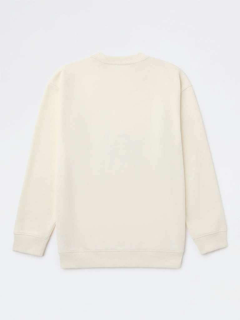 Boys Off-White Text Printed Cotton-Blend Sweatshirt