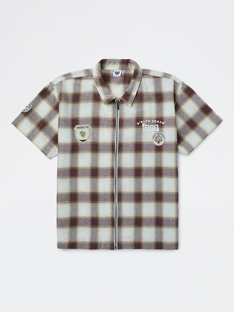Boys Brown Checkered Cotton Shirt