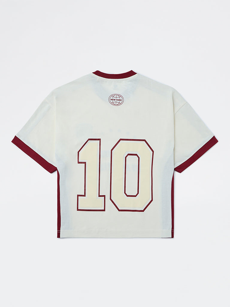 Boys Off-White Printed Cotton T-Shirt