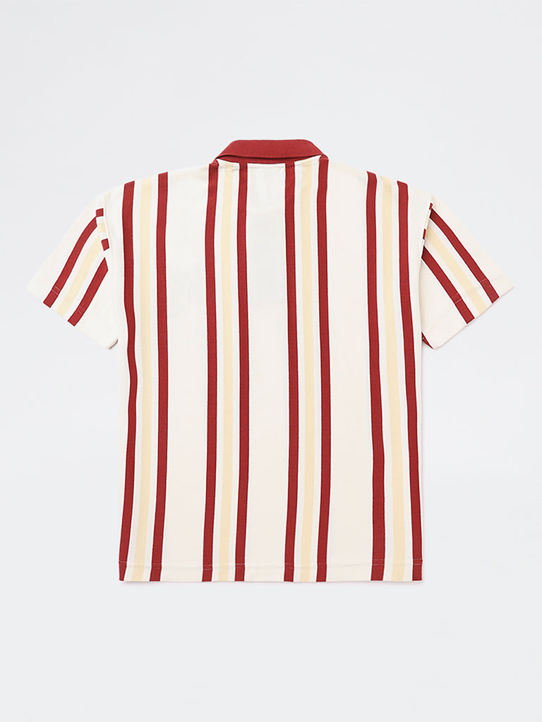 Boys Multicolour Striped Detailed Cotton Polo T-Shirt