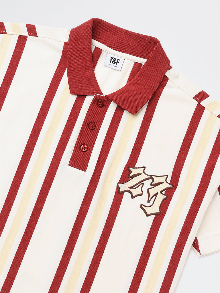 Boys Multicolour Striped Detailed Cotton Polo T-Shirt
