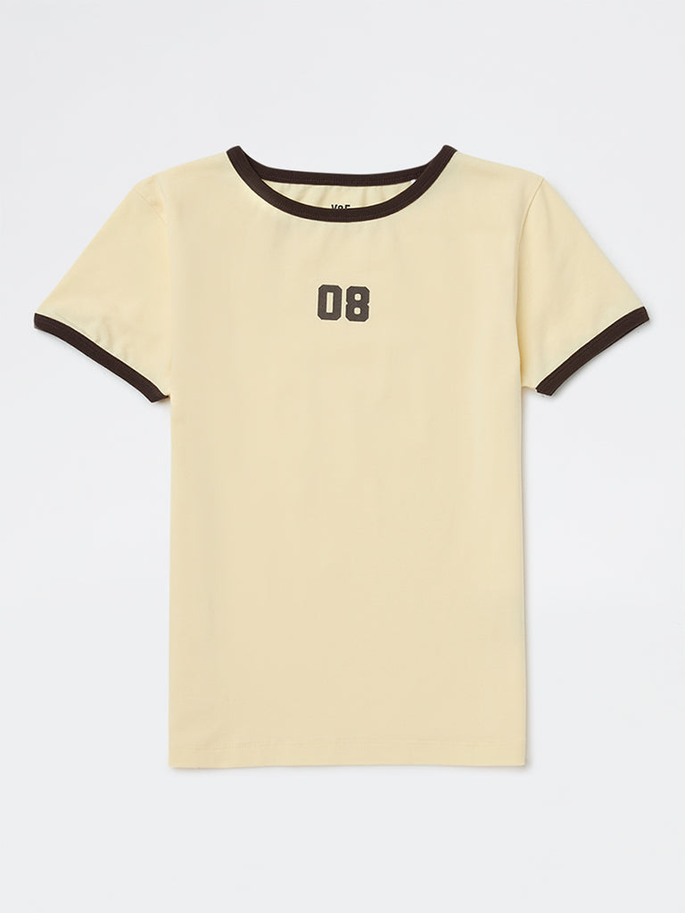 Girls Cream Printed Cotton-Blend T-Shirt