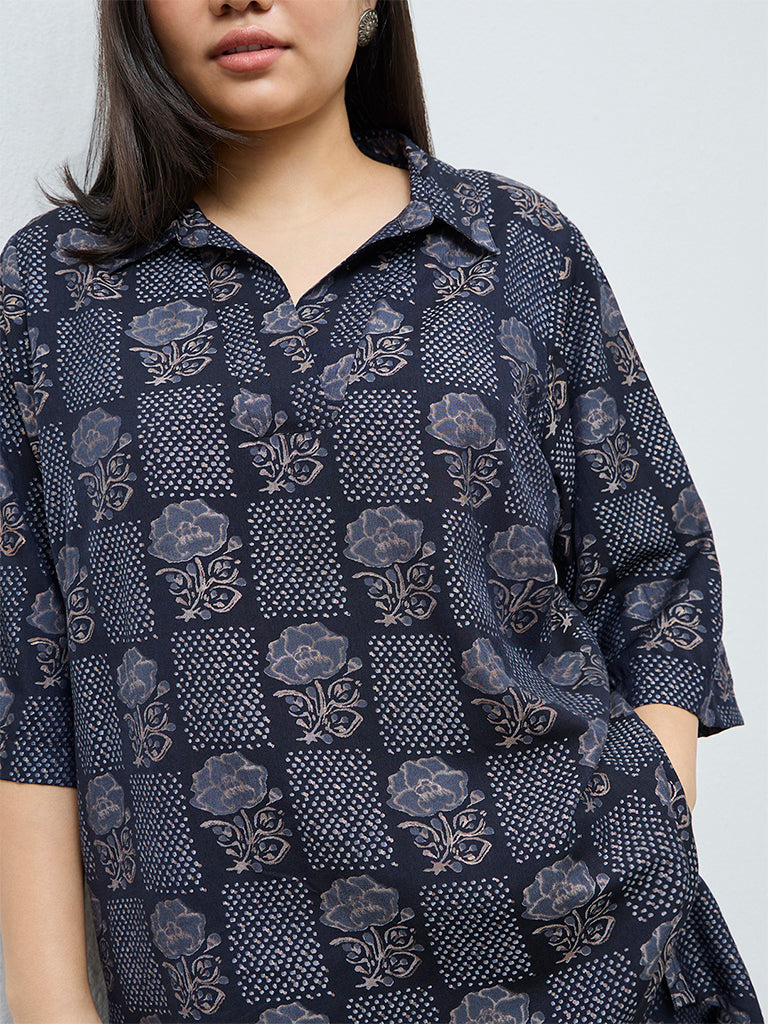 Diza Black Floral Design Tunic