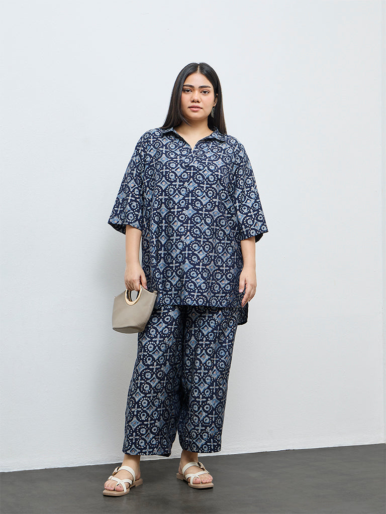 Diza Indigo Printed High-Low Tunic