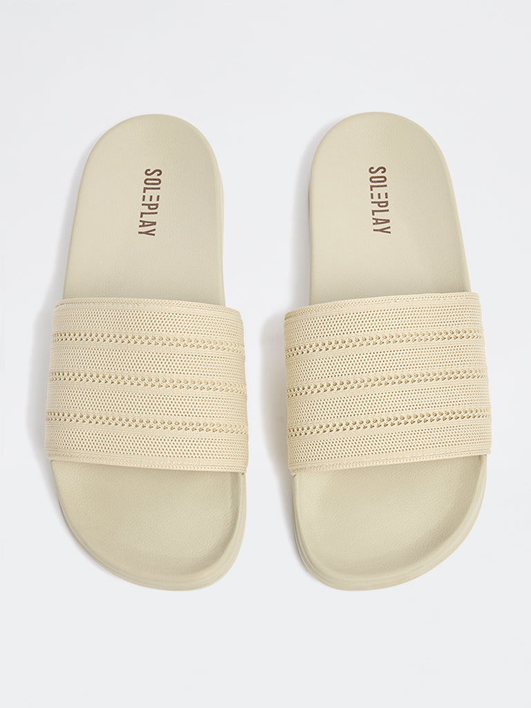 SOLEPLAY Ivory Knit-Textured Pool Slides