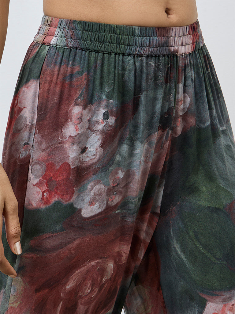 Utsa Green Floral Pattern Pants