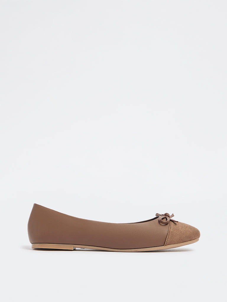 LUNA BLU Brown Suede Bow-Detail Ballerinas