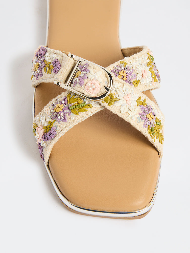 LUNA BLU Lilac Floral Embroidered Slides