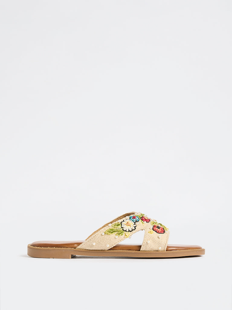 LUNA BLU Multicolour Floral Embroidered Slides