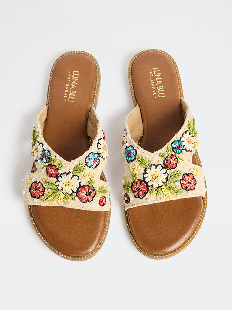 LUNA BLU Multicolour Floral Embroidered Slides
