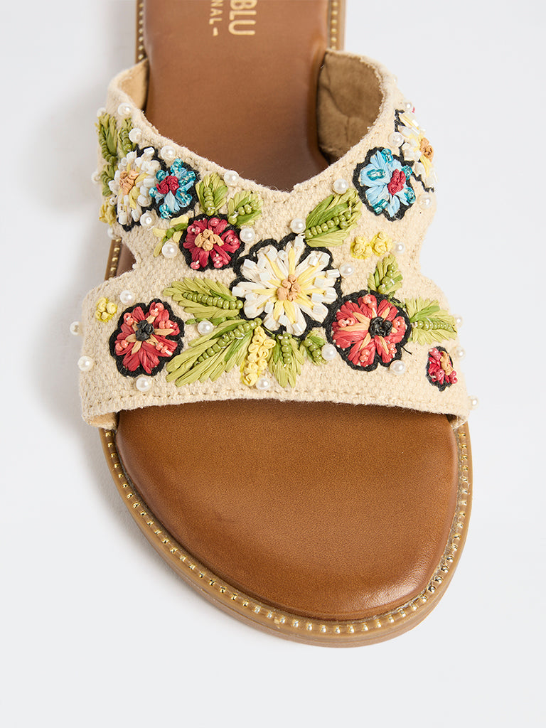 LUNA BLU Multicolour Floral Embroidered Slides