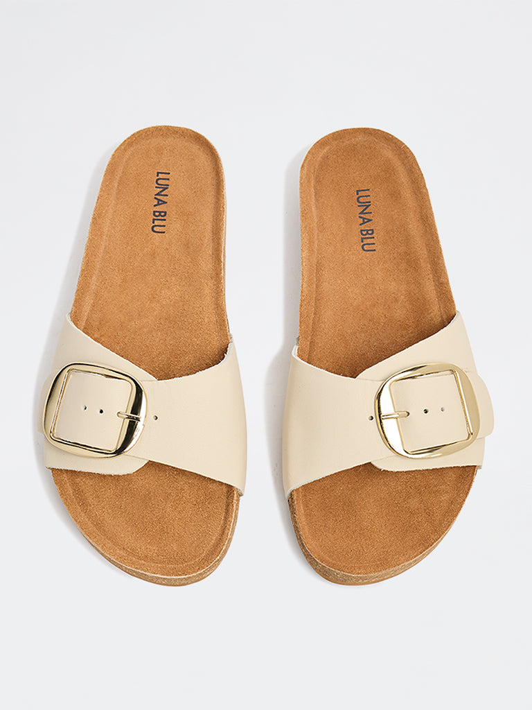 LUNA BLU Ivory Buckle-Strap Slides