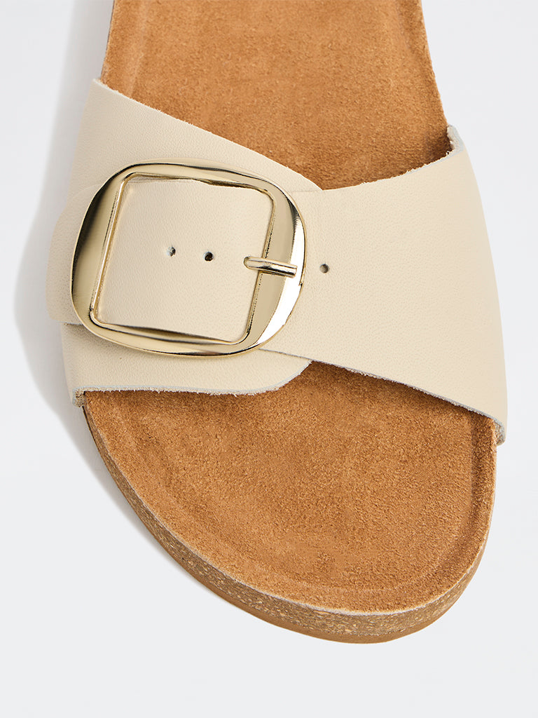 LUNA BLU Ivory Buckle-Strap Slides