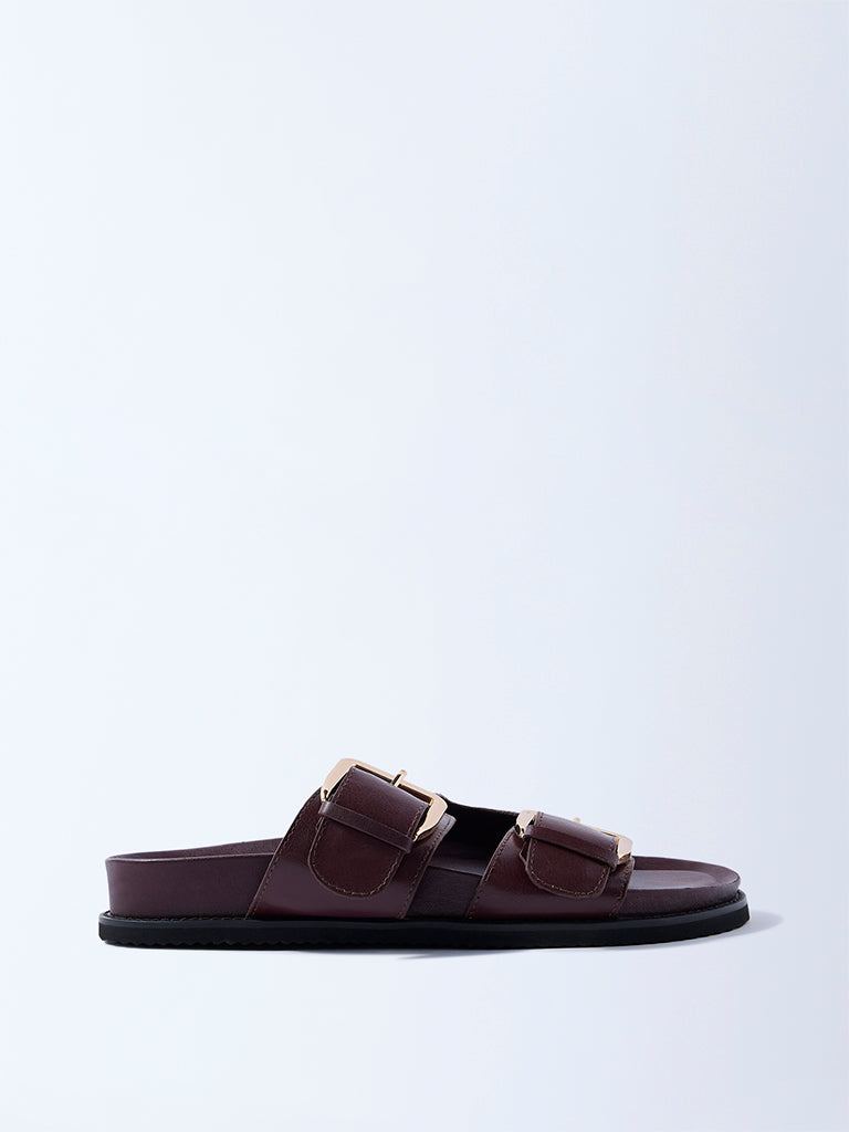 LUNA BLU Burgundy Buckled Slip-On Sandals