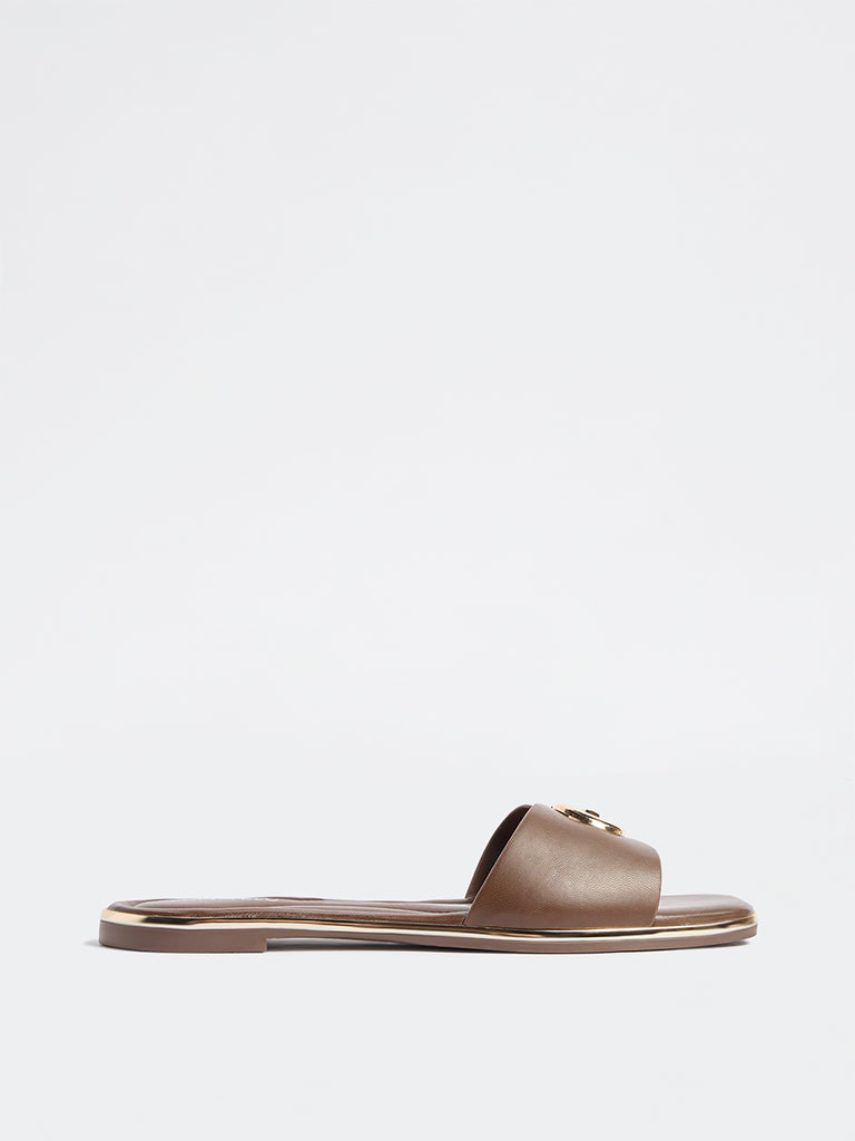 LUNA BLU Dark Brown Buckle-Detailed Slides