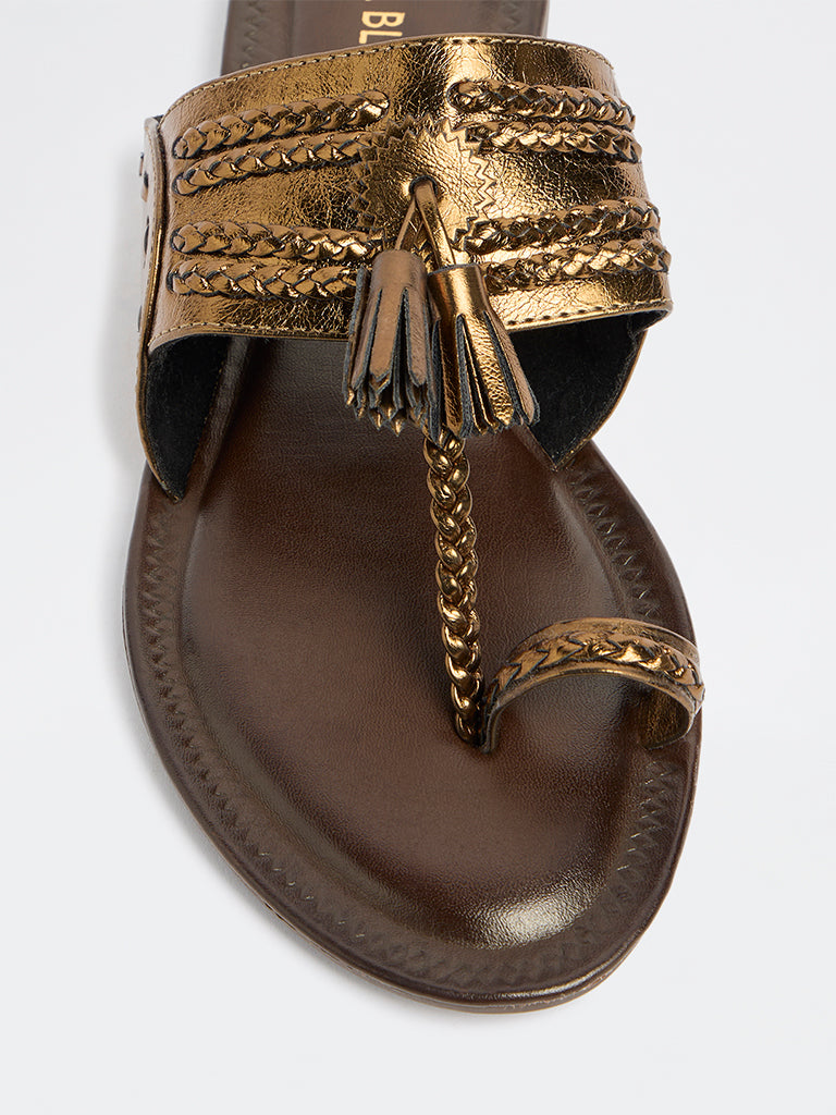 LUNA BLU Dark Brown Tassel Detailed Kolhapuri Sandals