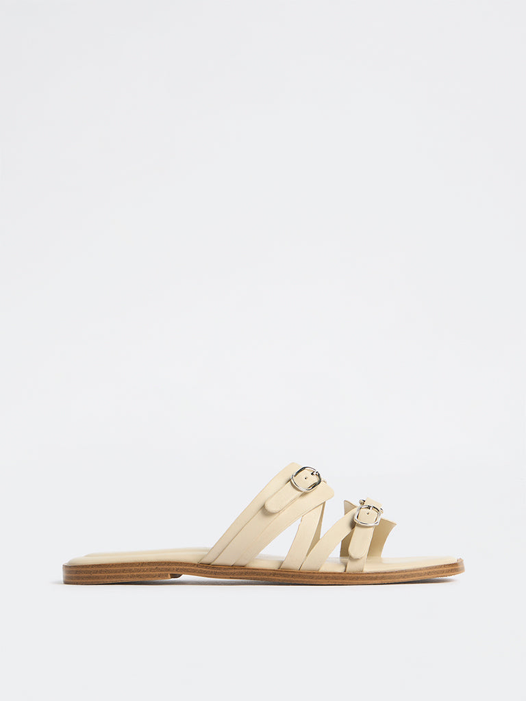 LUNA BLU Ivory Multi-Strap Slides