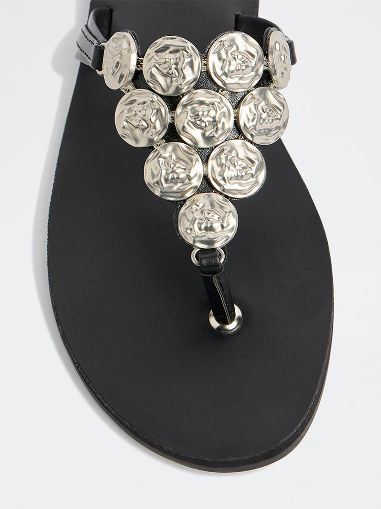LUNA BLU Black Embellished Thong Slides